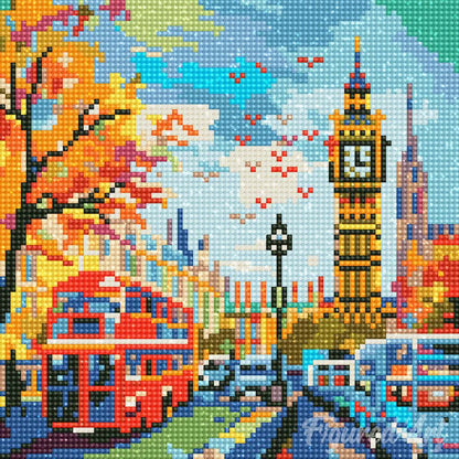 Kit de Punto Diamante Figured’Art "Otoño en Londres" 25×25 cm