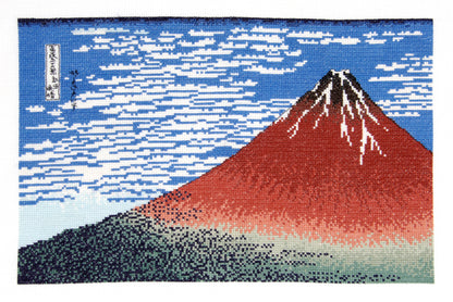 Kit de punto de cruz avanzado DMC Masters Collection El Fuji Rojo de Hokusai con tela, hilos y aguja incluidos.