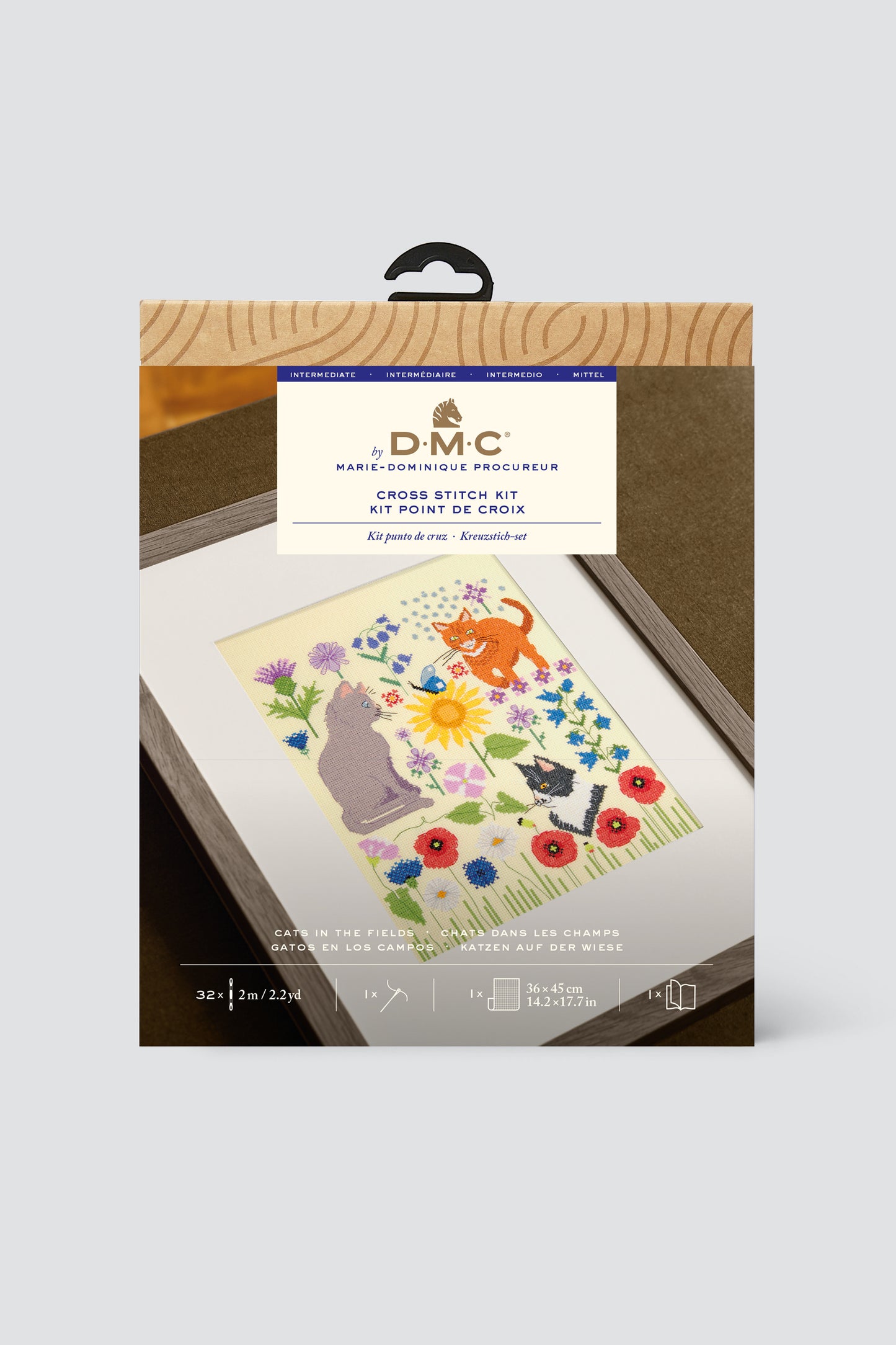Kit de Punto de Cruz DMC "Gatos en el Campo" - Colección Diseñadoras