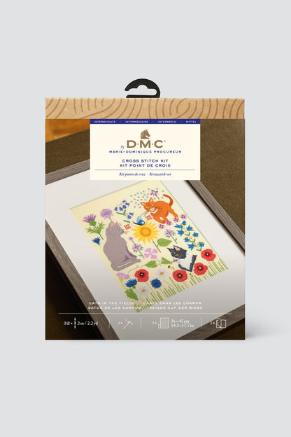 Kit de Punto de Cruz DMC "Gatos en el Campo" - Colección Diseñadoras