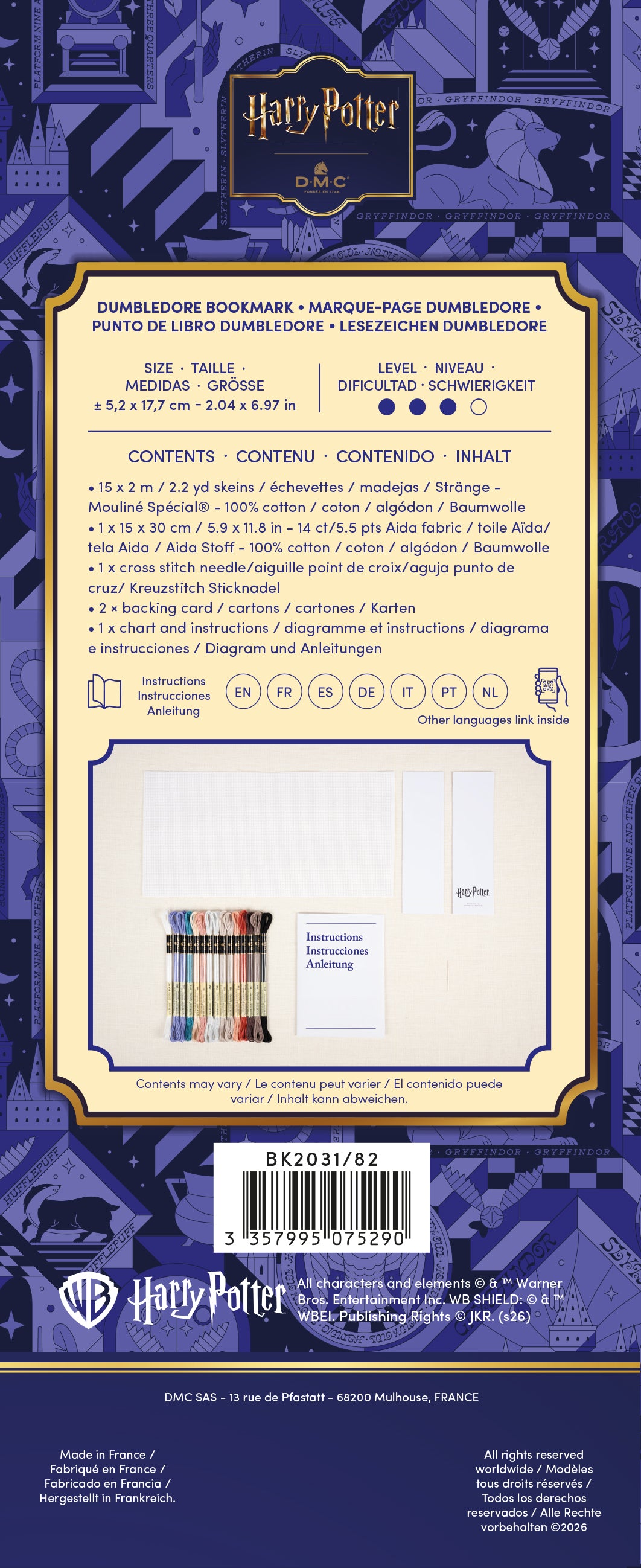 Kit de Punto de Cruz Harry Potter DMC "Marcapáginas Dumbledore" - BK2031