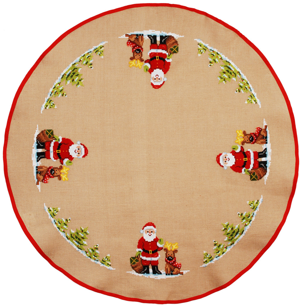 Detalle kit punto de cruz en yute falda árbol Navidad Vervaco – diseño navideño