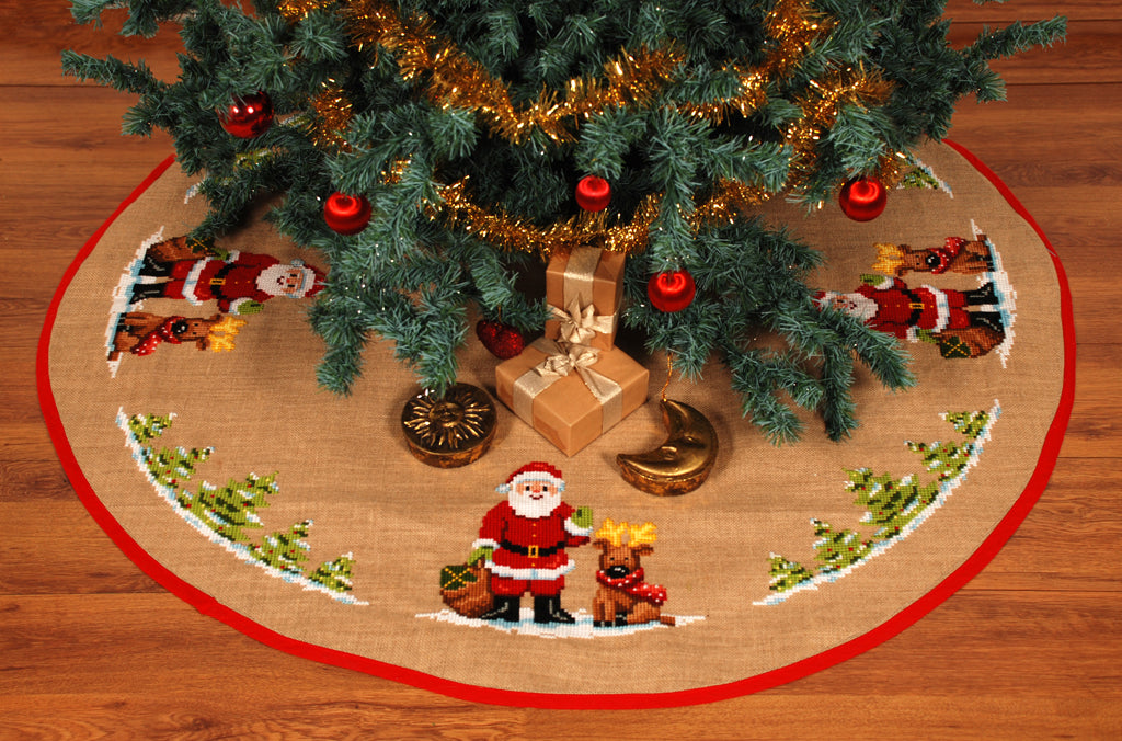 Kit de punto de cruz falda árbol de Navidad con Papá Noel y reno – Vervaco PN-0007343