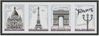 Kit de punto de cruz Monumentos de París de Princesse con Sacré-Coeur, Torre Eiffel, Arco del Triunfo y motivo Paris Montmartre.