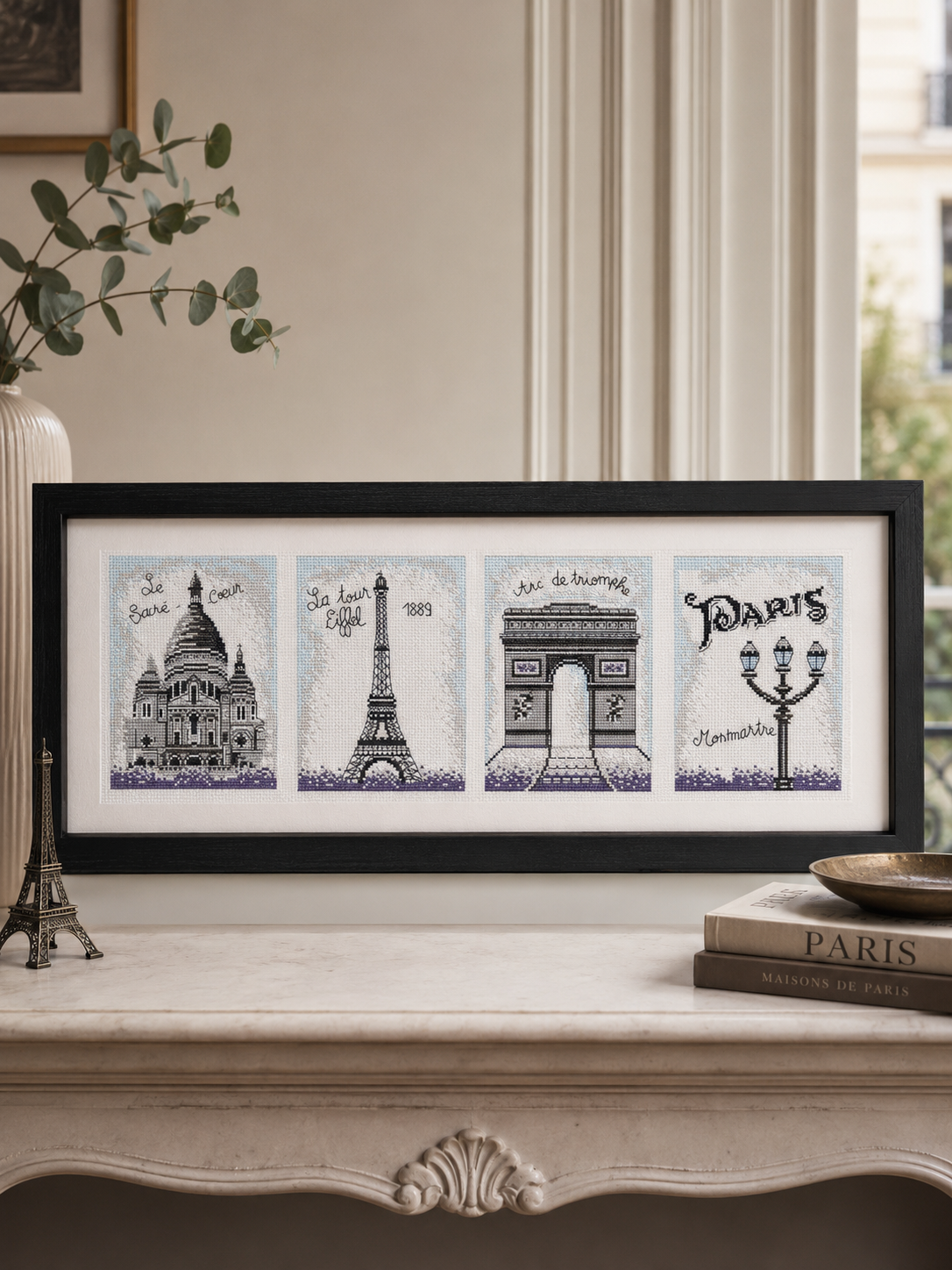 Kit de punto de cruz Monumentos de París de Princesse con Sacré-Coeur, Torre Eiffel, Arco del Triunfo y motivo Paris Montmartre.