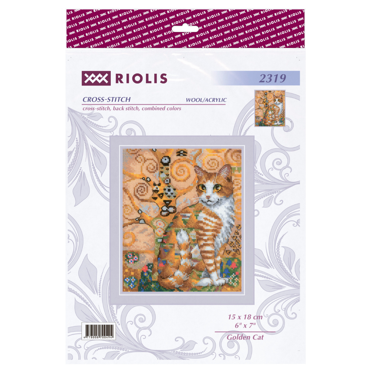 Kit de Punto de Cruz Riolis "Gato Dorado" - 2319