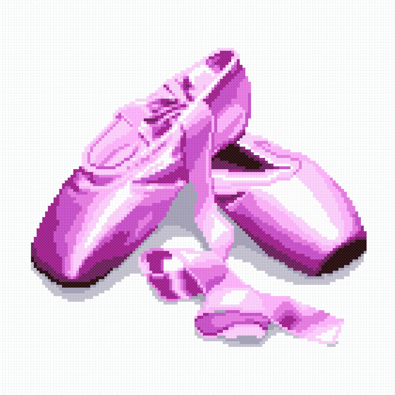Kit de punto de cruz Zapatillas de Ballet de Marie Coeur con puntas de ballet rosas y cinta decorativa sobre tela Aida blanca.