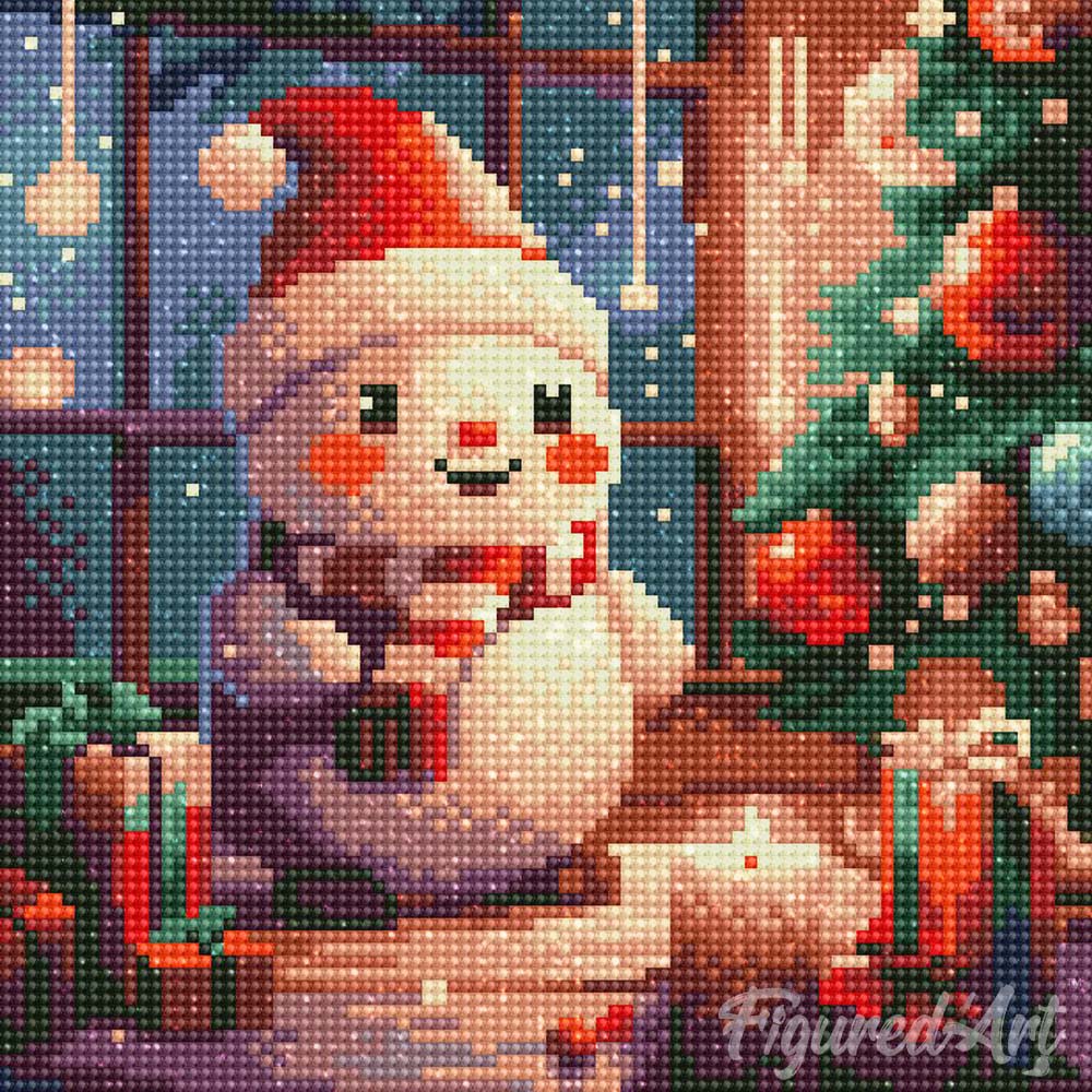 Kit de Punto Diamante Figured’Art "Muñeco de Nieve Feliz" (Lienzo con Bastidor 25×25 cm)