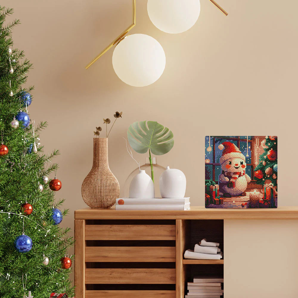 Kit de Punto Diamante Figured’Art "Muñeco de Nieve Feliz" (Lienzo con Bastidor 25×25 cm)