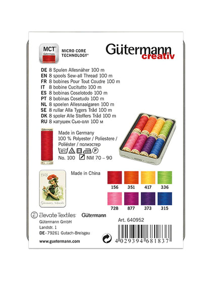 Lata de Hilos Gütermann Coselotodo 100m - Nostalgia Box - 8 Colores Vivos