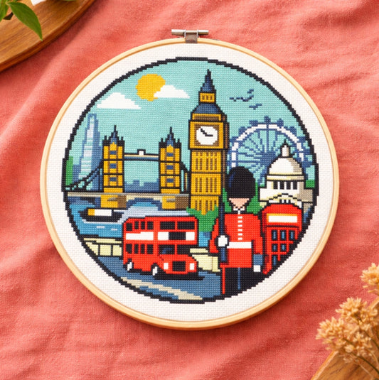 Patrón de punto de cruz de Londres compactado en un circulo