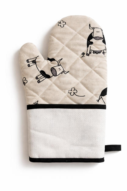 Set Manopla + Agarraderos de Cocina para Bordar "Vacas" - BM Ricami