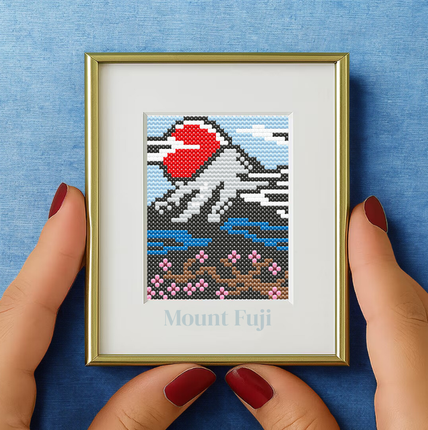 Mini patrón de punto de cruz del monte fuji