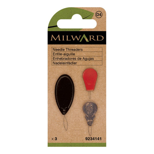 pack de 3 enhebradores de agujas con diferentes agarres para cada tipo de hilo de costura y manualidades de milward.