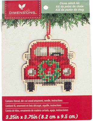 Kit de Punto de Cruz Decoración Árbol Navidad en Madera "Truck Wood Orn" - Dimensions
