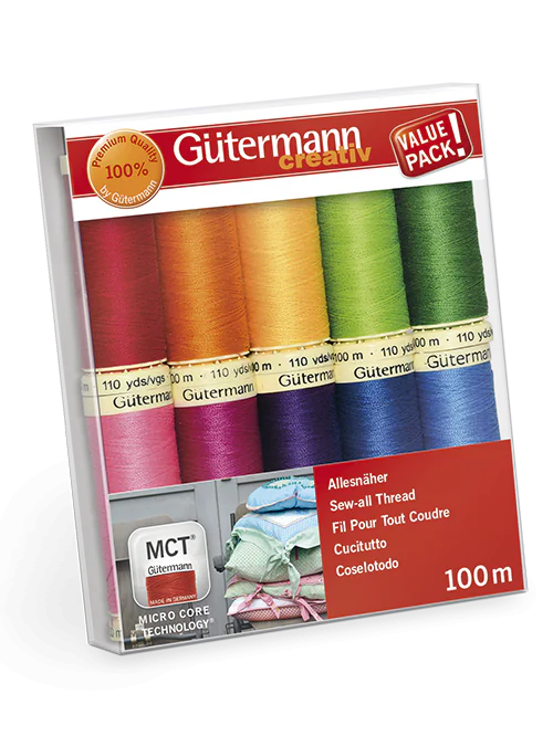 Set de 10 bobinas de hilo Gütermann Coselotodo de 100 m en rojo, naranja, amarillo, verde, rosa y azul