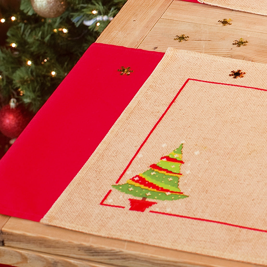 Conjunto de 2 Toalhas de Mesa - "Árvore de Natal e Corações" - PN0145437