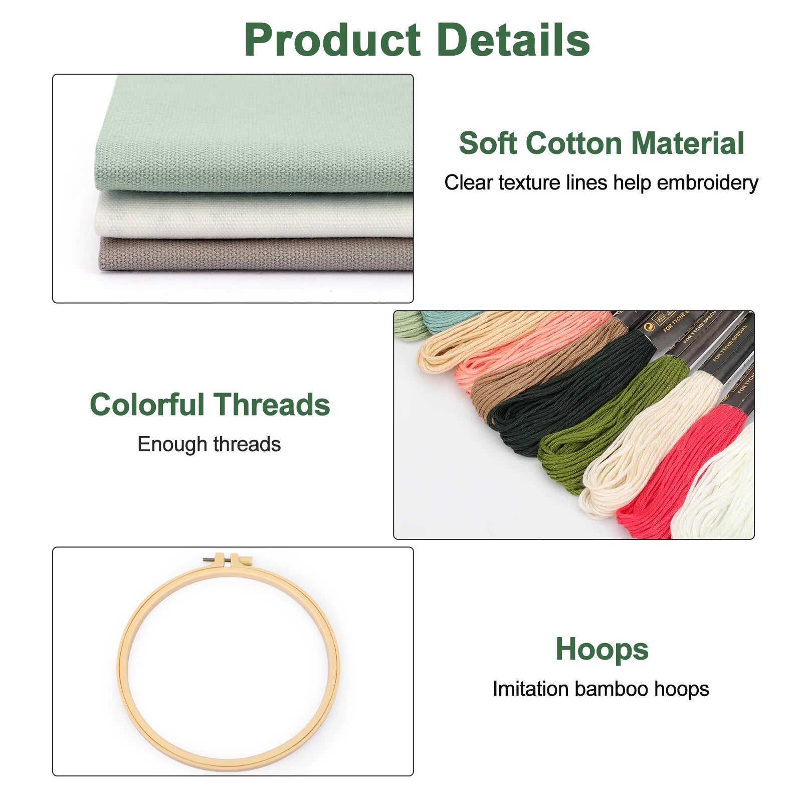 Kit de Bordado para Principiantes Completo - Pack con 3 Diseños de Motivos Florales
