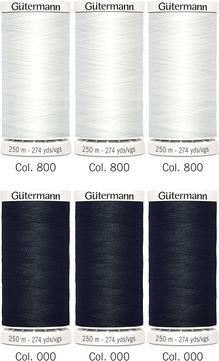 Set de Hilos Gütermann Coselotodo 250m - Blanco y Negro - 6 Bobinas