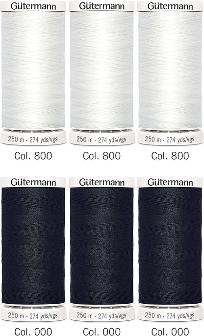 Set de Hilos Gütermann Coselotodo 250m - Blanco y Negro - 6 Bobinas