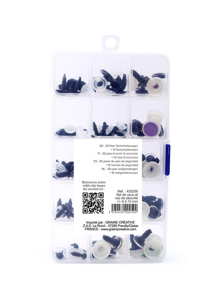 Set de 30 Pares de Ojos y 10 Narices de Seguridad para Amigurumi - Graine Créative