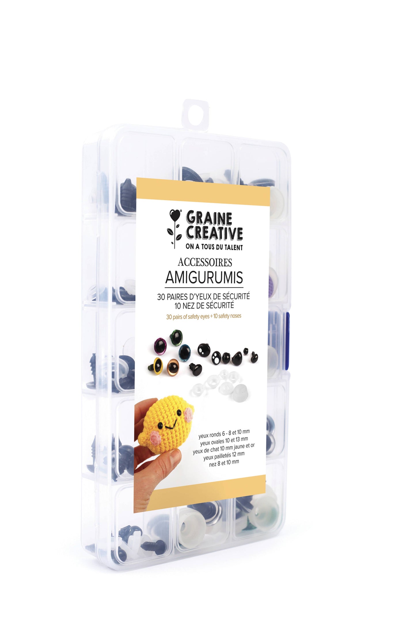 Set de 30 Pares de Ojos y 10 Narices de Seguridad para Amigurumi - Graine Créative