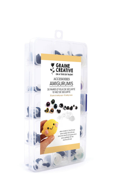 Set de 30 Pares de Ojos y 10 Narices de Seguridad para Amigurumi - Graine Créative