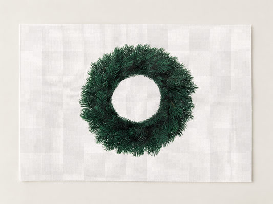 Tela Aida impresa precortada Corona de Abeto de Loisirs Créatifs en formato 30x40 cm con estampado de una corona verde sobre fondo claro.