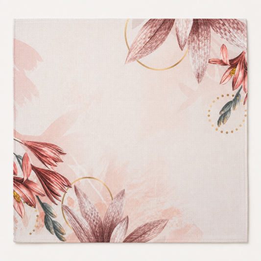 Tela Aida impresa precortada Flores Rosadas de Loisirs Créatifs de 30x40 cm con diseño floral en las esquinas sobre fondo claro.