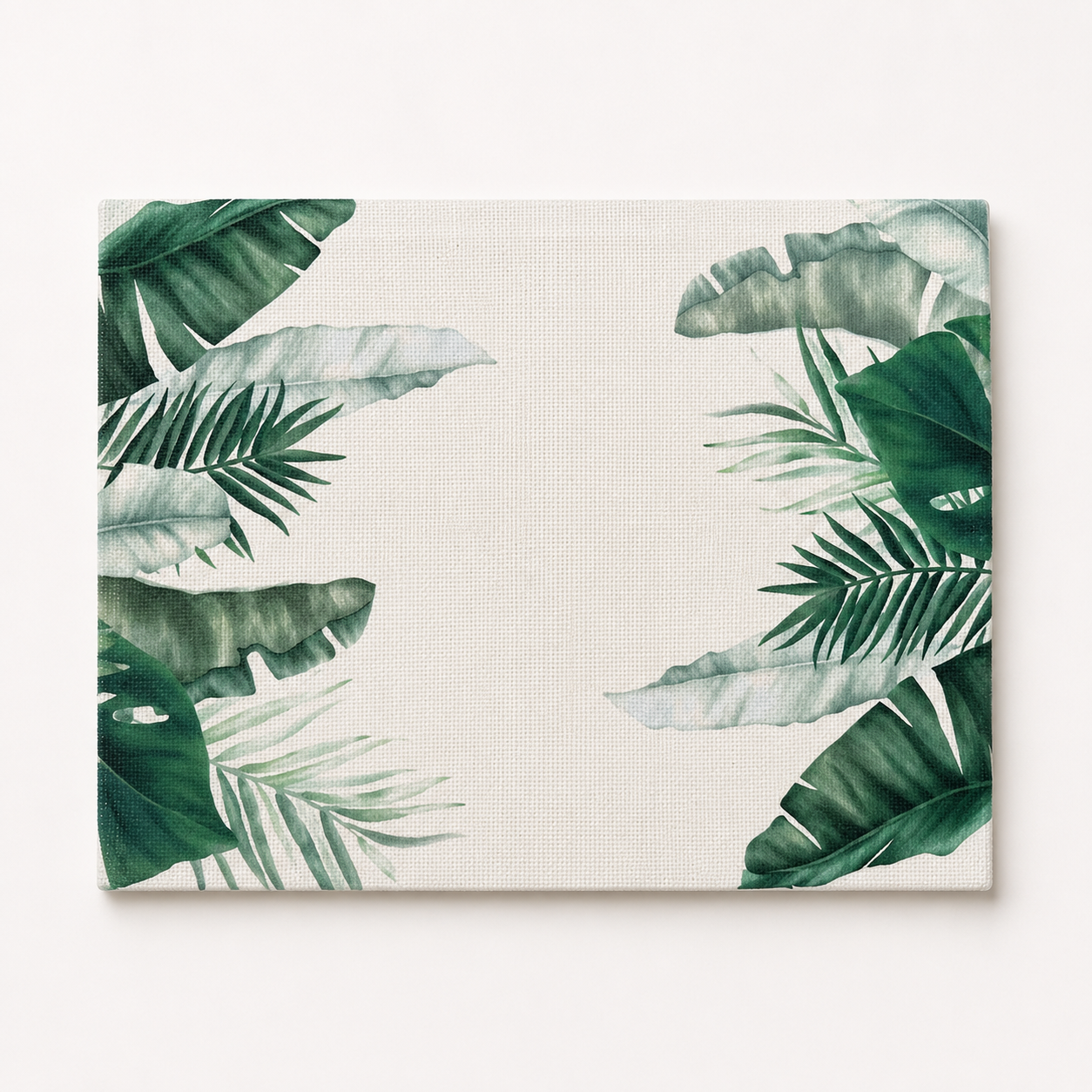 Tela Aida impresa precortada Plantas Tropicales de Loisirs Créatifs en formato 30x40 cm con estampado de hojas verdes tropicales sobre fondo claro.