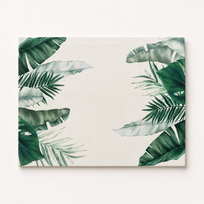 Tela Aida impresa precortada Plantas Tropicales de Loisirs Créatifs en formato 30x40 cm con estampado de hojas verdes tropicales sobre fondo claro.