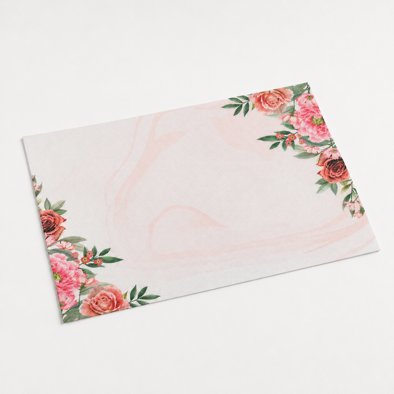 Tela Aida impresa precortada Rosas de Loisirs Créatifs en formato 30x40 cm con estampado floral de rosas rosadas y hojas verdes sobre fondo claro.