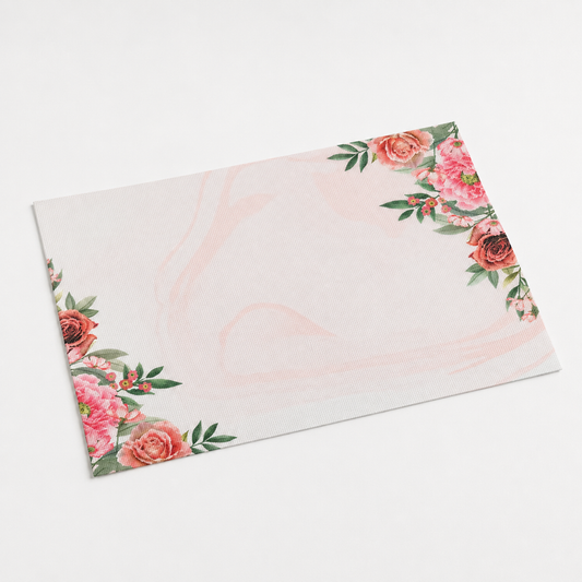 Tela Aida impresa precortada Rosas de Loisirs Créatifs en formato 30x40 cm con estampado floral de rosas rosadas y hojas verdes sobre fondo claro.