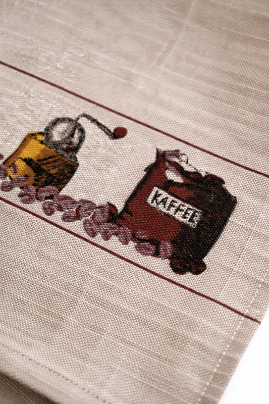 Paño de cocina para bordar BM Ricami con diseño de café en lino y algodón con cinta Aida 14 ct para punto de cruz.