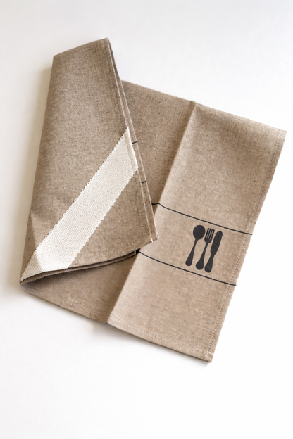 Paño de Cocina con Cinta para Bordar Diseño Cubiertos (70x50cm) - BM Ricami