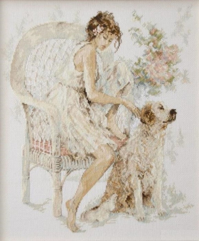 Kit punto de cruz "Mujer con Perro" - PN0007951