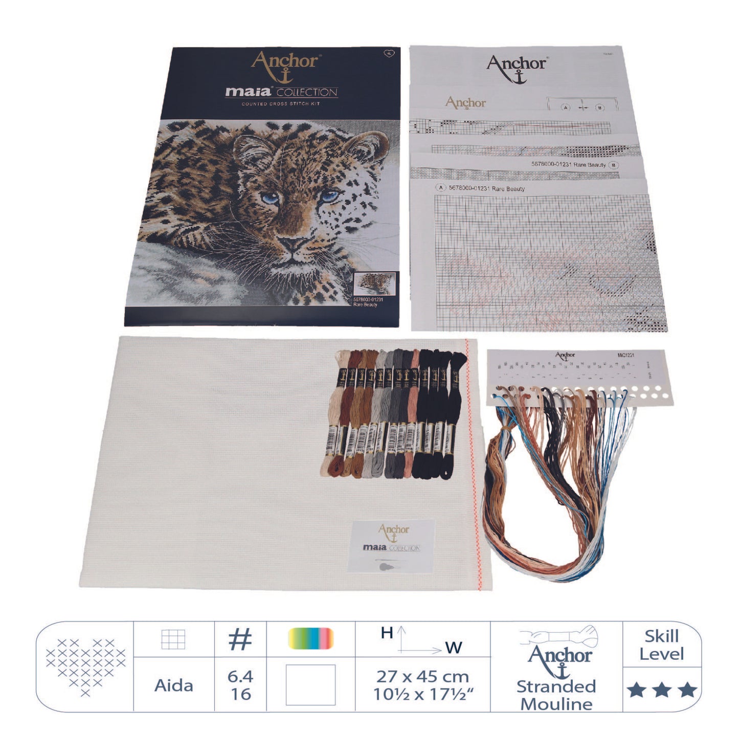 Contenido Kit de punto de cruz de leopardo de Anchor