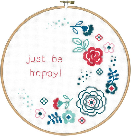 Kreuzstichset mit Stickrahmen „Just be Happy“ – PN0156333