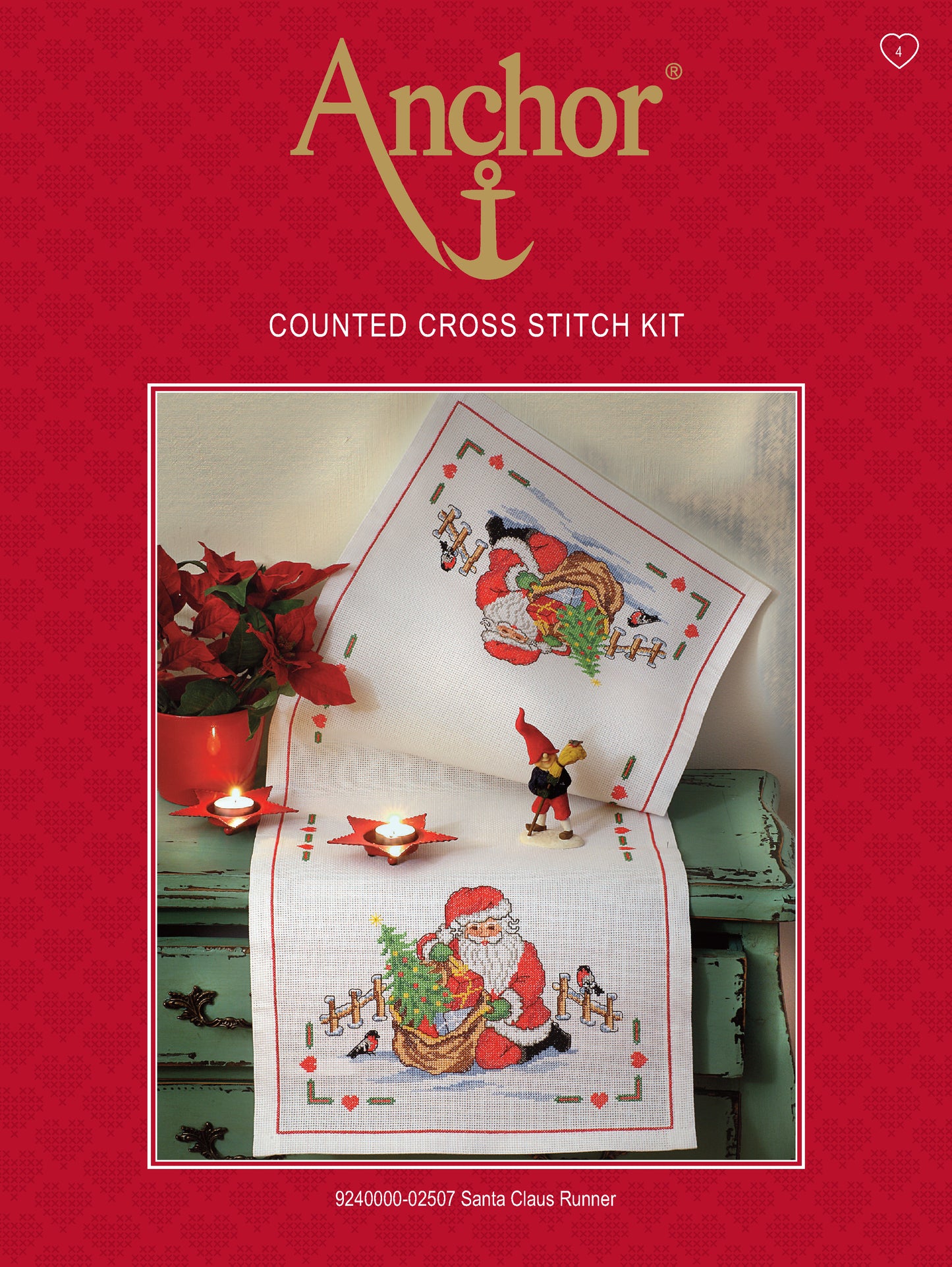 Información Kit de Punto de Cruz de Navidad de Camino de Mesa / Mantel Navideño de Santa llevando los regalos de Anchor