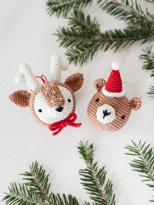 Kit de crochet de dos adorables cabezas de reno y osito de navidad de Anchor