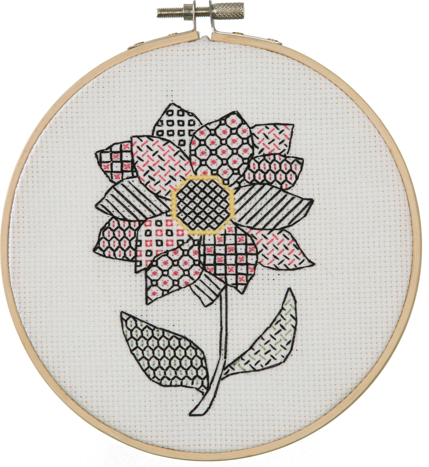 Kit de Bordado Blackwork de Flor en Bastidor de Anchor