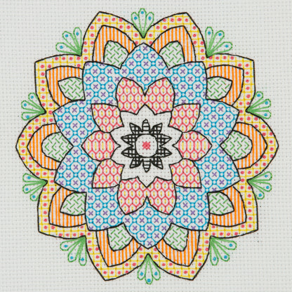 Kit de Bordado Blackwork de Mandala Multicolor en Bastidor de Anchor