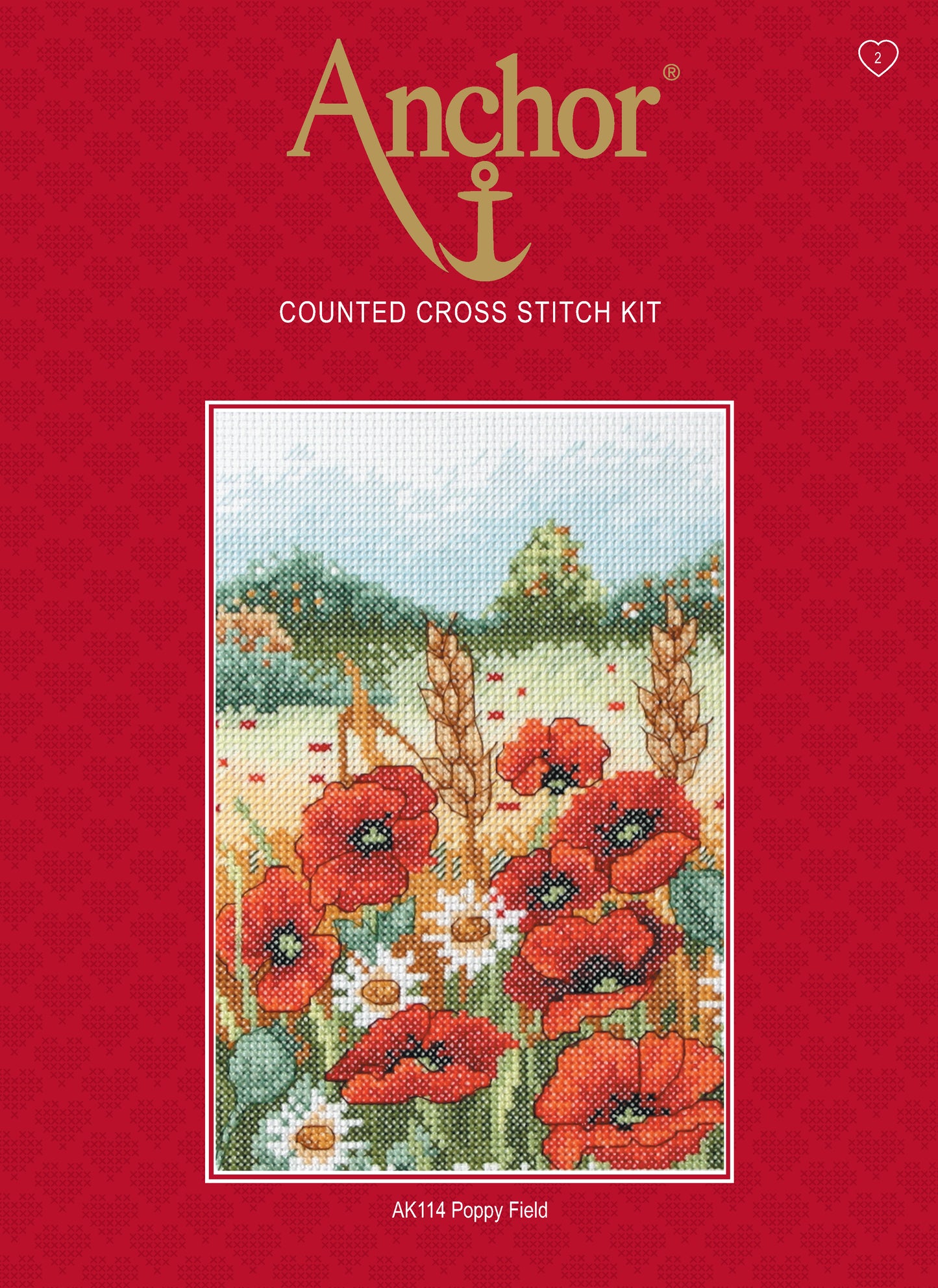 Información kit Bordado en punto de cruz de campo de amapolas y trigo, flores, de Anchor