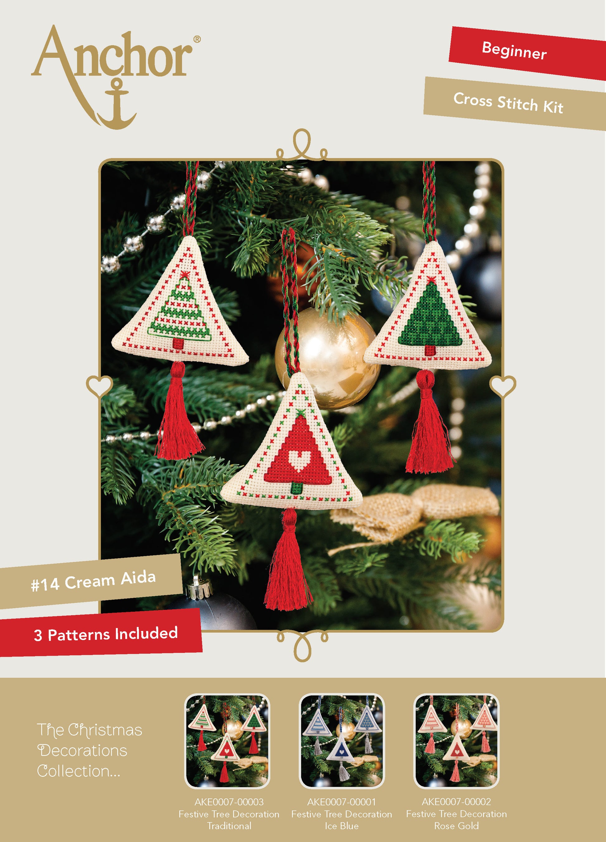 Información Set de 3 adornos navideños en punto de cruz en forma de pequeños árboles de navidad para árbol de navidad de Anchor