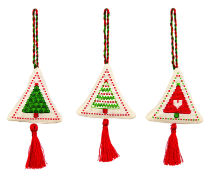 Set de 3 adornos navideños en punto de cruz en forma de pequeños árboles de navidad para árbol de navidad de Anchor