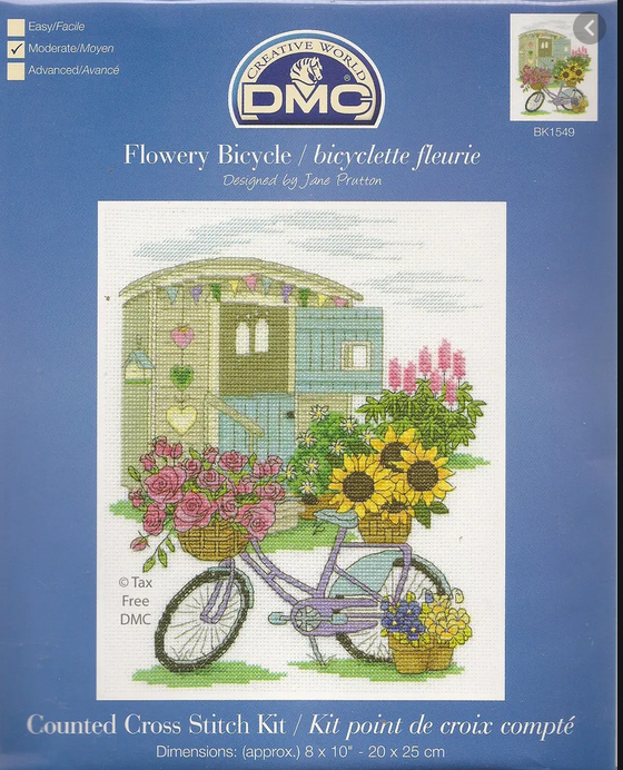 Kit de punto de cruz DMC "Bicicleta con Flores" - BK1549