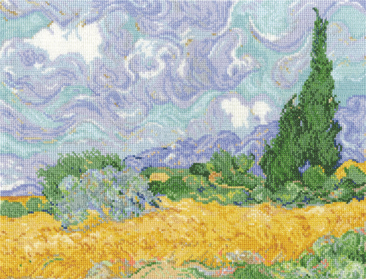Kit de punto de cruz DMC "Campo de Trigo con Cipreses - Van Gogh" - BL1067/71