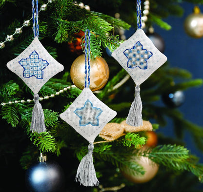 Set de 3 adornos navideños en punto de cruz en forma de estrella azul para árbol de navidad de Anchor