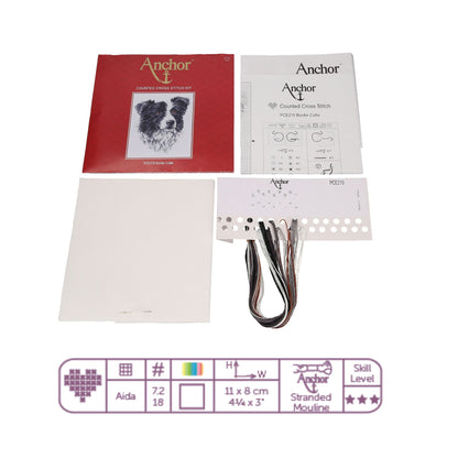 Contenido Kit de punto de cruz perro Border Collie blanco y negro de Anchor