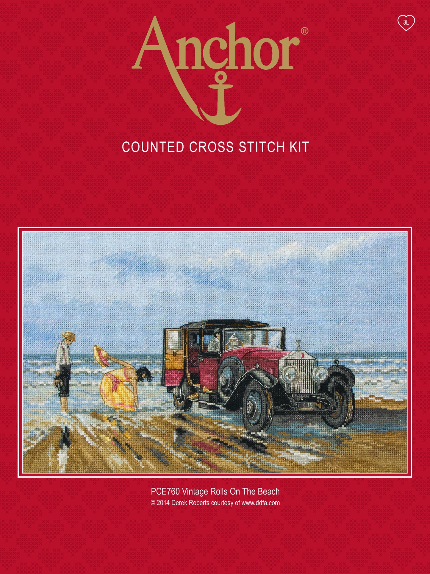 Información Kit Bordado en punto de cruz de pareja en la playa con Rolls Royce vintage de Anchor